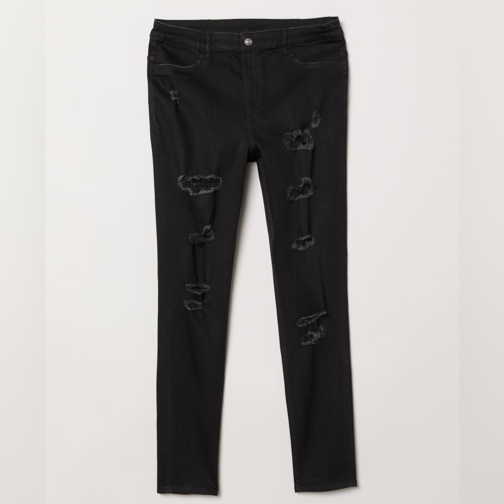 H&M (divided) skinny high-waist distressed/ripped black jeans
